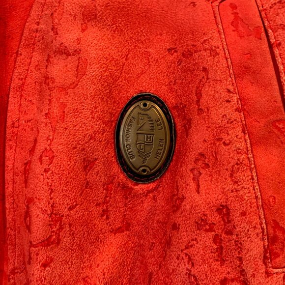 Guy Laroche Vintage Red Suede Bomber Jacket Black Fur Collar Embroidered Logos - Picture 4 of 12